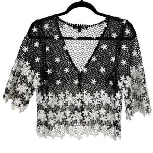 Chris McLaughlin Y2K Top Womens Floral White Crochet Boho Cottagecore Sheer